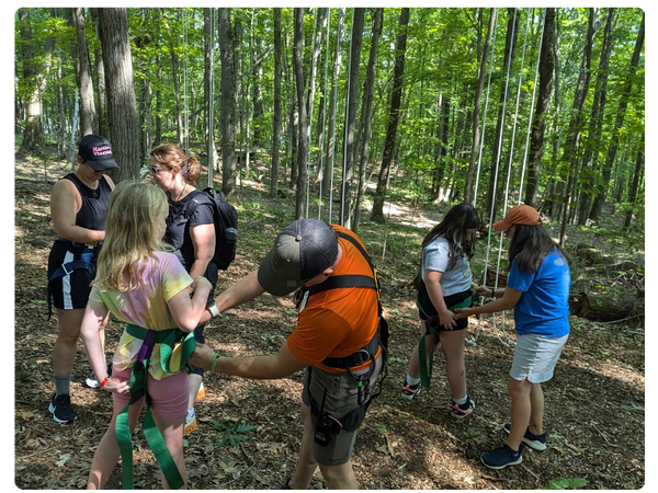 families gear up for a treetop ropes course