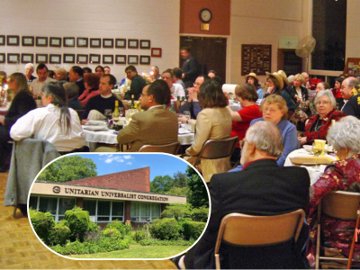 Members of Unitarian Universalist Congregation of Central Nassau gather for a social event